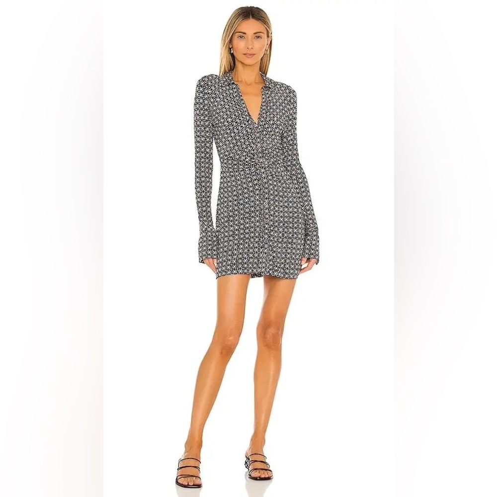 Free People Shayla Black White Retro Ruched Spring Mini Dress M y2k 90s